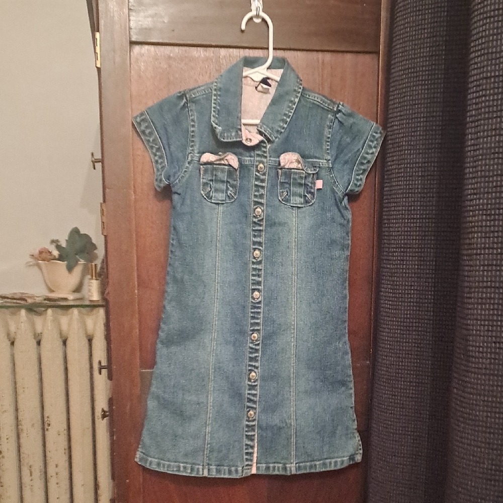 Baby Gap Girls Size 5 Retro Snap Down Short Sleeve Blue Jean Dress